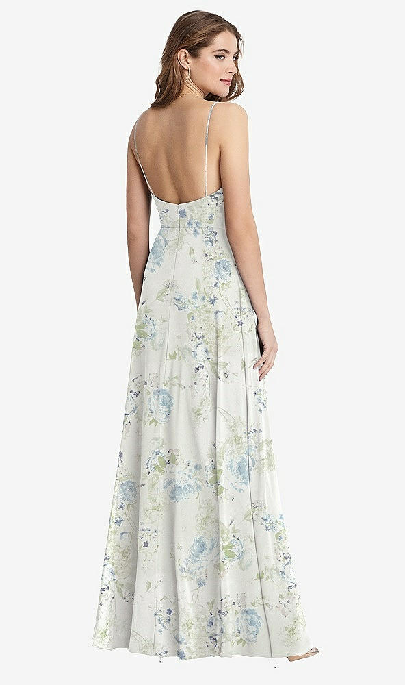 Back View - Bleu Garden Square Neck Chiffon Maxi Dress with Front Slit - Elliott