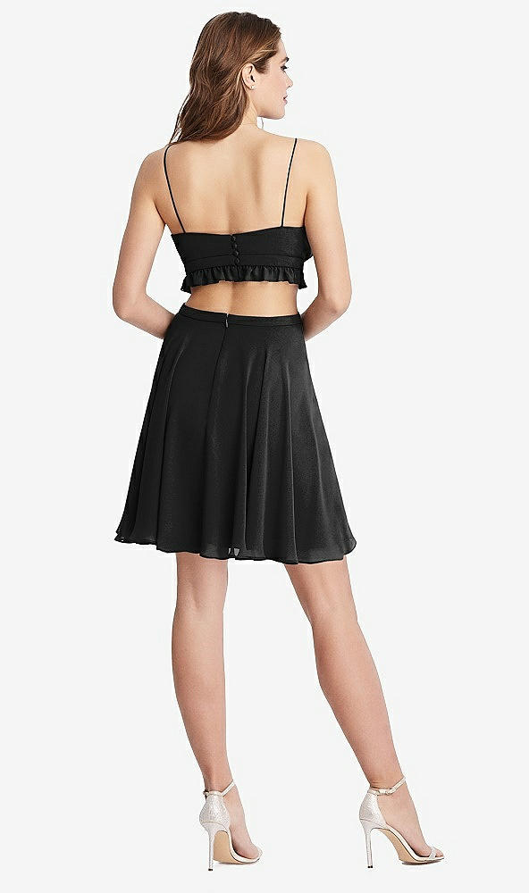 Back View - Black Ruffled Chiffon Cutout Mini Dress - Joey