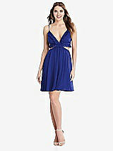 Front View Thumbnail - Cobalt Blue Ruffled Chiffon Cutout Mini Dress - Joey