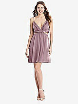 Front View Thumbnail - Dusty Rose Ruffled Chiffon Cutout Mini Dress - Joey