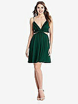 Front View Thumbnail - Hunter Green Ruffled Chiffon Cutout Mini Dress - Joey