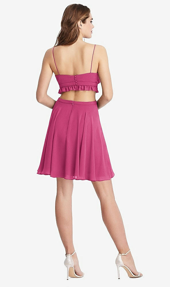 Back View - Tea Rose Ruffled Chiffon Cutout Mini Dress - Joey