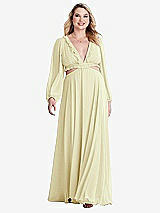 Alt View 1 Thumbnail - Butter Yellow Bishop Sleeve Ruffled Chiffon Cutout Maxi Dress - Harlow 