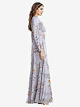 Side View Thumbnail - Butterfly Botanica Silver Dove Bishop Sleeve Ruffled Chiffon Cutout Maxi Dress - Harlow