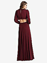 Rear View Thumbnail - Cabernet Bishop Sleeve Ruffled Chiffon Cutout Maxi Dress - Harlow 