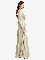 Side View Thumbnail - Champagne Bishop Sleeve Ruffled Chiffon Cutout Maxi Dress - Harlow 