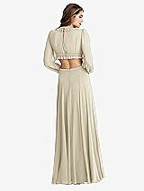 Rear View Thumbnail - Champagne Bishop Sleeve Ruffled Chiffon Cutout Maxi Dress - Harlow 