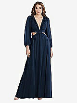Front View Thumbnail - Midnight Navy Bishop Sleeve Ruffled Chiffon Cutout Maxi Dress - Harlow