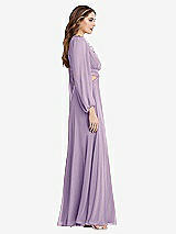 Side View Thumbnail - Pale Purple Bishop Sleeve Ruffled Chiffon Cutout Maxi Dress - Harlow 