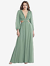 Front View Thumbnail - Seagrass Bishop Sleeve Ruffled Chiffon Cutout Maxi Dress - Harlow