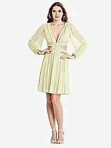 Alt View 1 Thumbnail - Butter Yellow Bishop Sleeve Ruffled Chiffon Cutout Mini Dress - Hannah