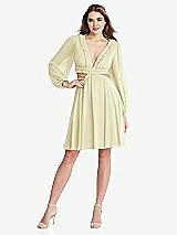 Front View Thumbnail - Butter Yellow Bishop Sleeve Ruffled Chiffon Cutout Mini Dress - Hannah