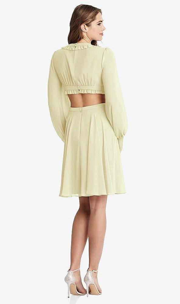 Back View - Butter Yellow Bishop Sleeve Ruffled Chiffon Cutout Mini Dress - Hannah
