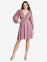 Front View Thumbnail - Dusty Pink Bishop Sleeve Ruffled Chiffon Cutout Mini Dress - Hannah