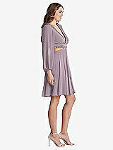 Side View Thumbnail - Lilac Dusk Bishop Sleeve Ruffled Chiffon Cutout Mini Dress - Hannah