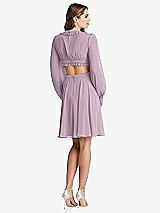 Rear View Thumbnail - Suede Rose Bishop Sleeve Ruffled Chiffon Cutout Mini Dress - Hannah