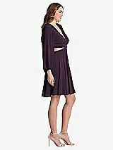 Side View Thumbnail - Aubergine Bishop Sleeve Ruffled Chiffon Cutout Mini Dress - Hannah
