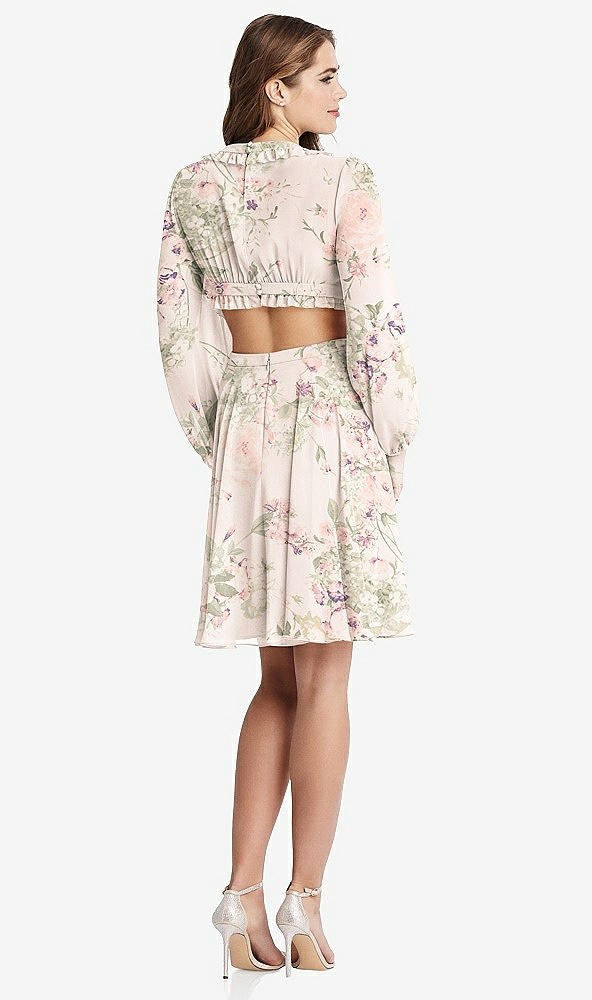 Back View - Blush Garden Bishop Sleeve Ruffled Chiffon Cutout Mini Dress - Hannah