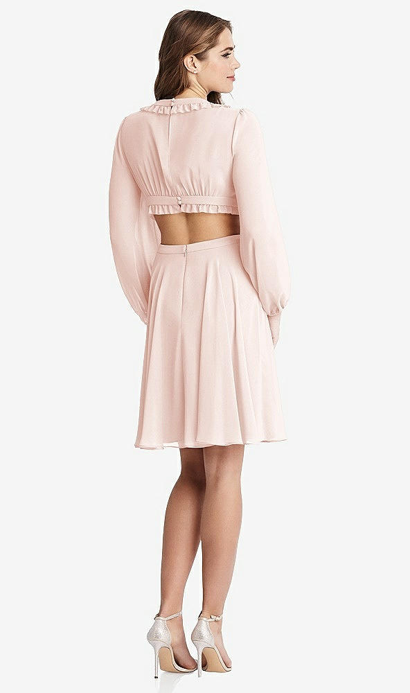 Back View - Blush Bishop Sleeve Ruffled Chiffon Cutout Mini Dress - Hannah