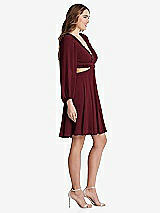 Side View Thumbnail - Cabernet Bishop Sleeve Ruffled Chiffon Cutout Mini Dress - Hannah