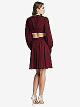 Rear View Thumbnail - Cabernet Bishop Sleeve Ruffled Chiffon Cutout Mini Dress - Hannah