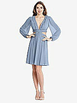 Alt View 1 Thumbnail - Cloudy Bishop Sleeve Ruffled Chiffon Cutout Mini Dress - Hannah