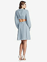 Rear View Thumbnail - Mist Bishop Sleeve Ruffled Chiffon Cutout Mini Dress - Hannah