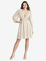Front View Thumbnail - Oat Bishop Sleeve Ruffled Chiffon Cutout Mini Dress - Hannah