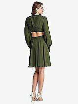 Rear View Thumbnail - Olive Green Bishop Sleeve Ruffled Chiffon Cutout Mini Dress - Hannah