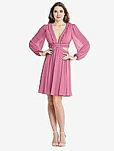 Alt View 1 Thumbnail - Orchid Pink Bishop Sleeve Ruffled Chiffon Cutout Mini Dress - Hannah