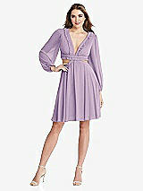 Front View Thumbnail - Pale Purple Bishop Sleeve Ruffled Chiffon Cutout Mini Dress - Hannah