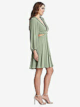 Side View Thumbnail - Sage Bishop Sleeve Ruffled Chiffon Cutout Mini Dress - Hannah