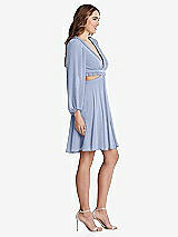 Side View Thumbnail - Sky Blue Bishop Sleeve Ruffled Chiffon Cutout Mini Dress - Hannah