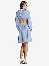 Rear View Thumbnail - Sky Blue Bishop Sleeve Ruffled Chiffon Cutout Mini Dress - Hannah