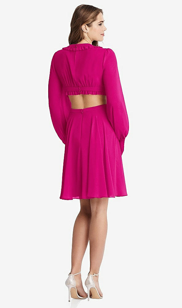 Back View - Think Pink Bishop Sleeve Ruffled Chiffon Cutout Mini Dress - Hannah