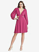 Front View Thumbnail - Tea Rose Bishop Sleeve Ruffled Chiffon Cutout Mini Dress - Hannah