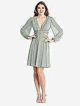 Alt View 1 Thumbnail - Willow Green Bishop Sleeve Ruffled Chiffon Cutout Mini Dress - Hannah
