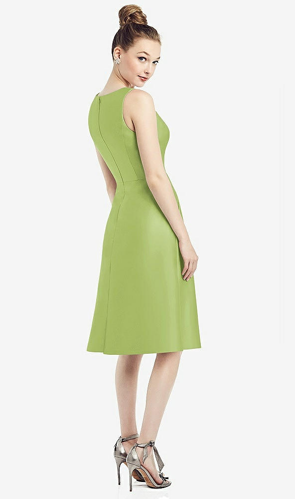 Back View - Mojito Sleeveless V-Neck Satin Midi Dress with Pockets
