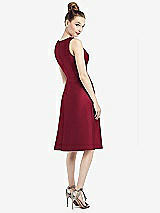 Rear View Thumbnail - Burgundy Sleeveless V-Neck Satin Midi Dress with Pockets