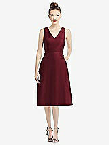Front View Thumbnail - Cabernet Sleeveless V-Neck Satin Midi Dress with Pockets