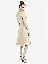 Rear View Thumbnail - Champagne Sleeveless V-Neck Satin Midi Dress with Pockets