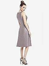 Rear View Thumbnail - Cashmere Gray Sleeveless V-Neck Satin Midi Dress with Pockets