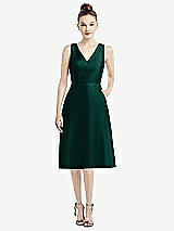 Front View Thumbnail - Evergreen Sleeveless V-Neck Satin Midi Dress with Pockets