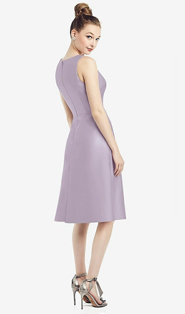 Back View - Lilac Haze Sleeveless V-Neck Satin Midi Dress with Pockets