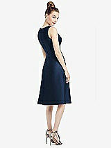 Rear View Thumbnail - Midnight Navy Sleeveless V-Neck Satin Midi Dress with Pockets
