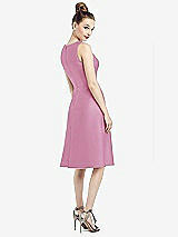 Rear View Thumbnail - Powder Pink Sleeveless V-Neck Satin Midi Dress with Pockets