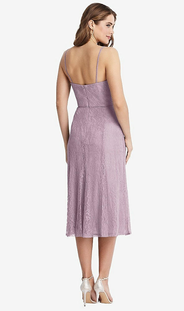 Back View - Suede Rose Lace Bustier Midi Dress with Spaghetti Straps