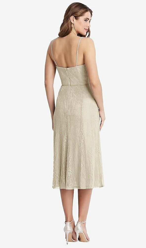 Back View - Champagne Lace Bustier Midi Dress with Spaghetti Straps