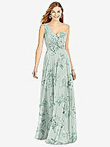 Front View Thumbnail - Mint Green Floral One-Shoulder Draped Chiffon Maxi Dress - Dani