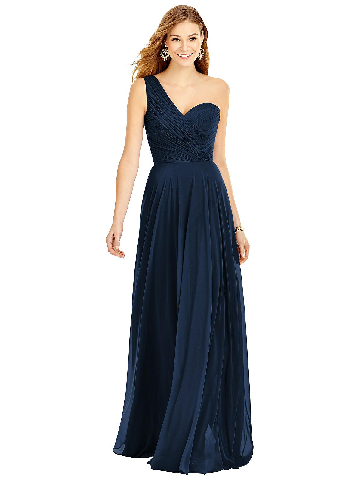 One-Shoulder Draped Chiffon Gown